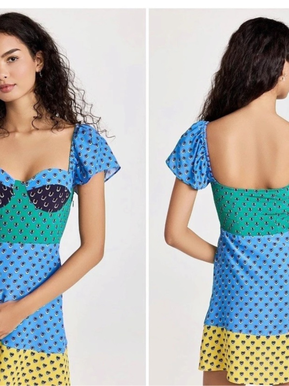 STAUD Floral Mini Dress in Blue & Yellow Size 6 Like New